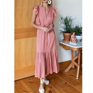 Emerson Fry India Collection Swiss Dot Chandra Midi Dress in Muted Clay XS